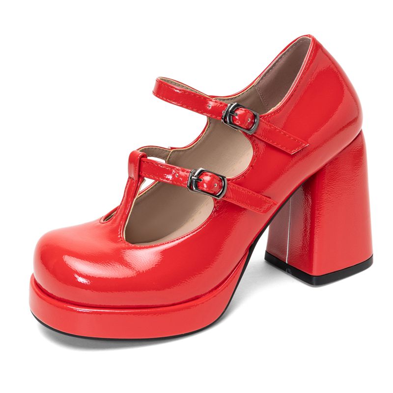 Pump Heel Block - Scarpe Mary Jane Retrò Lucide da